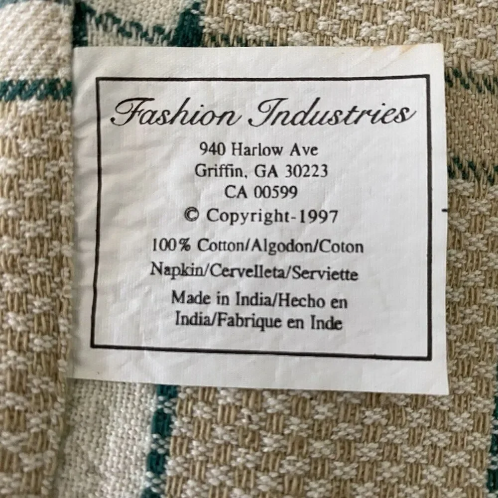 Lot of 4 Cloth Napkins Beige Green White Plaid 16